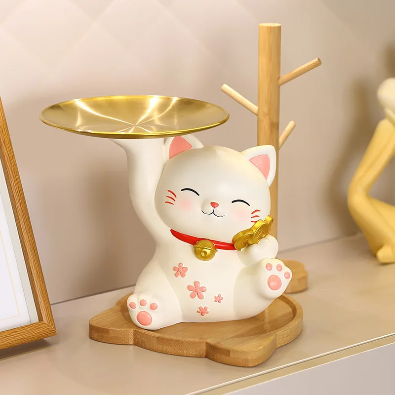

HYS Home Furnishing Entrance Lucky Cat Ornament Key Storage Tray Ornament Gourd Tree Branch Living Room Desktop Ornament