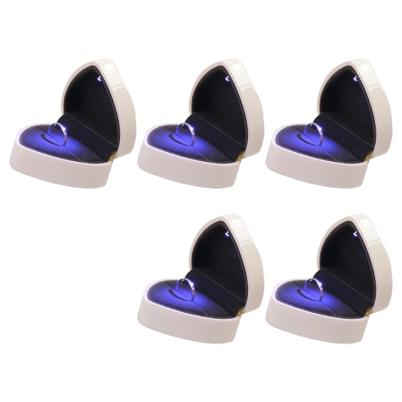 Love Heart Rings Box with LED Light Accessory for Engagement Proposal Wedding Supplies Valentines Day Gifts