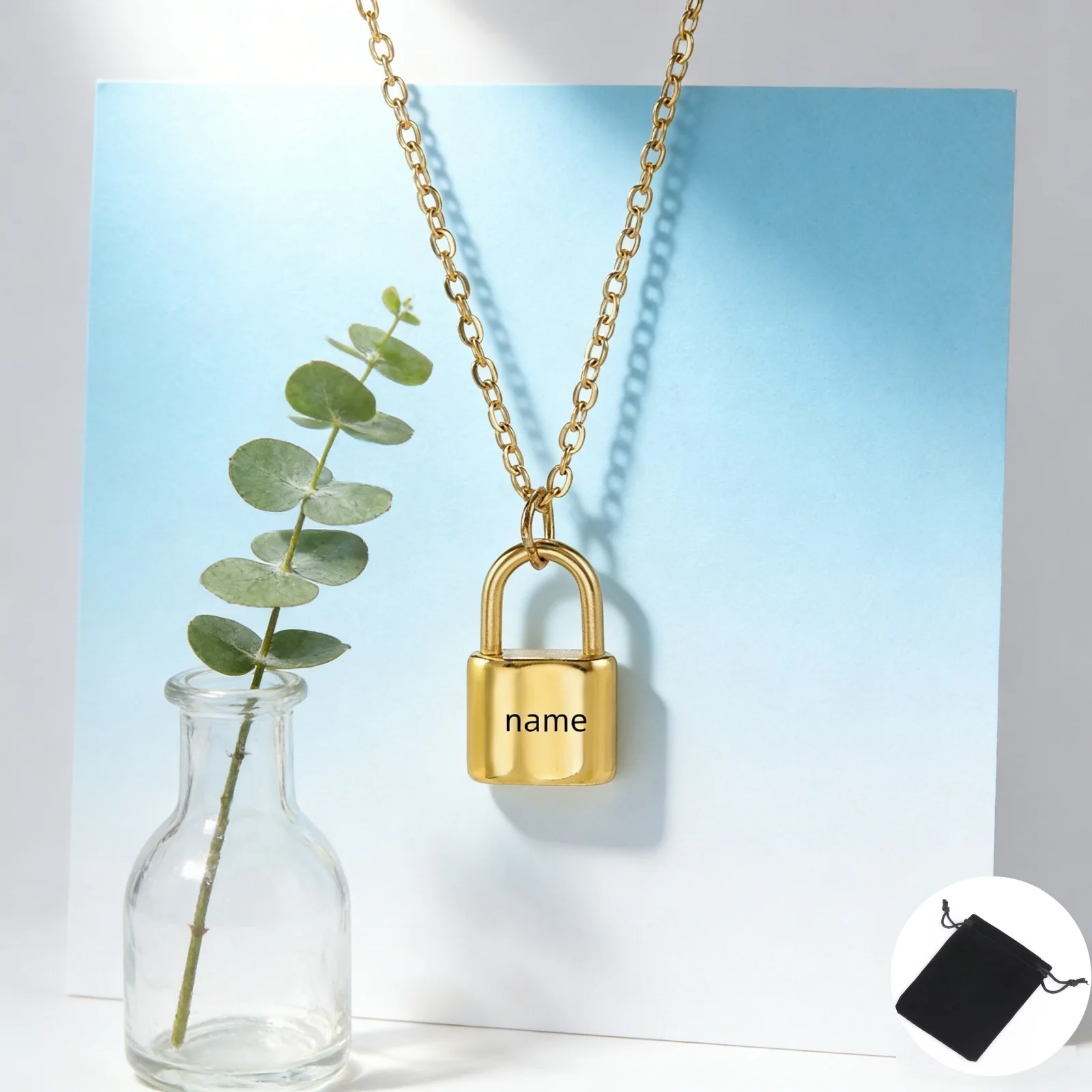 

Customized name text punk key padlock necklace stainless steel personalized hip-hop padlock heart-shaped necklace party jewelry