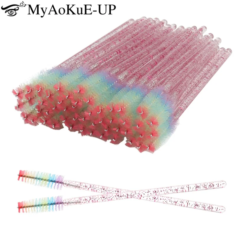 50pcs ทิ้งคริสตัลแปรงขนตาคิ้วยกหวี Spoolie แปรงมาสคาร่า Applicator Lash EXTENSION แต่งหน้าเครื่องมือ