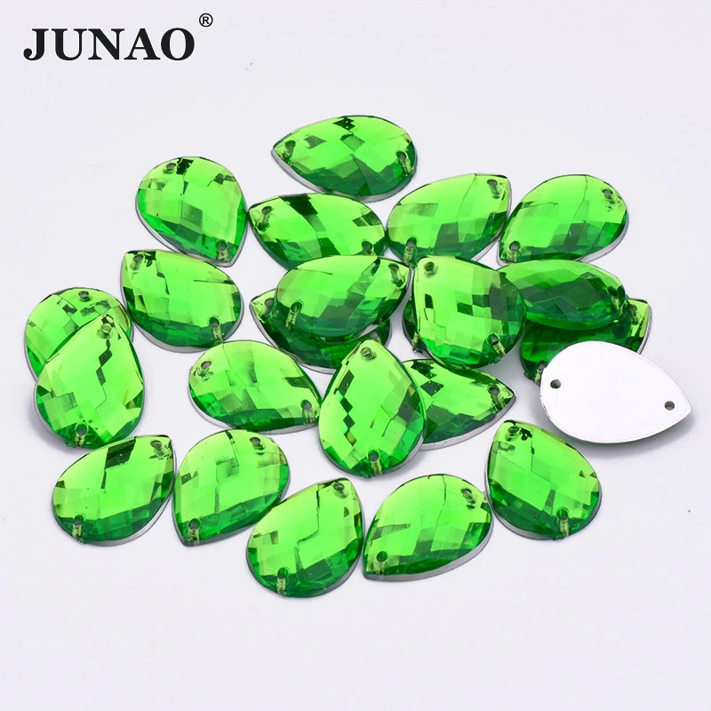 JUNAO 8*13 مللي متر 18*25 مللي متر اللون الأخضر الخياطة دمعة حجر الراين زين أحجار الكريستال الاكريليك المسطحة DIY بها بنفسك صنع المجوهرات #1