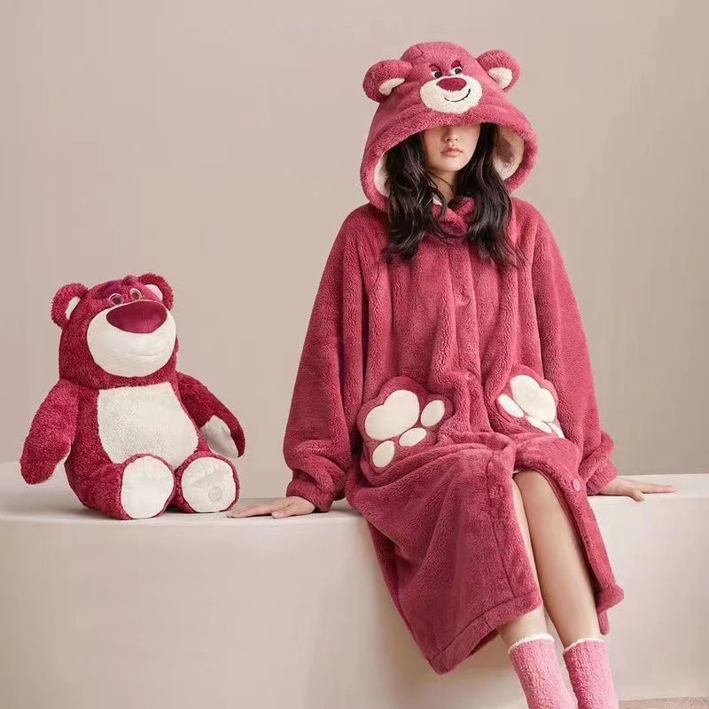Miniso Marca Lotso Donna Veste Pigiama a maniche lunghe Abbigliamento per la casa da donna Indumenti da notte Camicia da notte con cappuccio