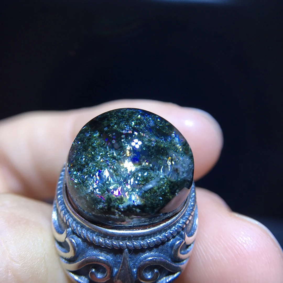 

Natural Green Phantom Adjustable Ring 14.7/13.8mm 925 Silver Bead Phantom Women Men Jewelry AAAAAA