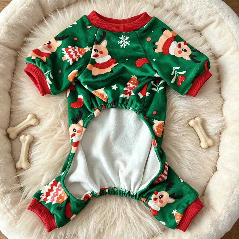 Weihnachtsbaum- und Elch-Hundepyjama, Weihnachtskleidung für kleine Hunde (Jungen und Mädchen), Feiertags-Haustier-Outfit, Hundeschlafanzug, Haustier-Loungewear – Detail 6