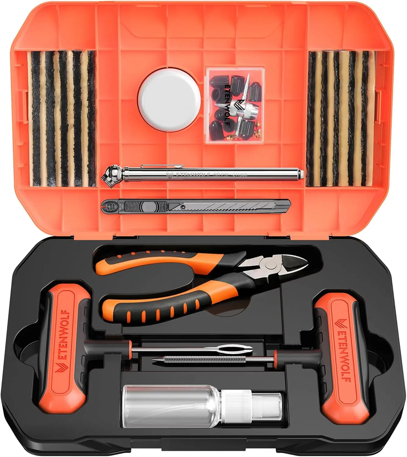 

42-Piece Heavy Duty Tire Plug Kit for Car, Motorcycle, ATV, Truck - Vivid Orange Repair Tool