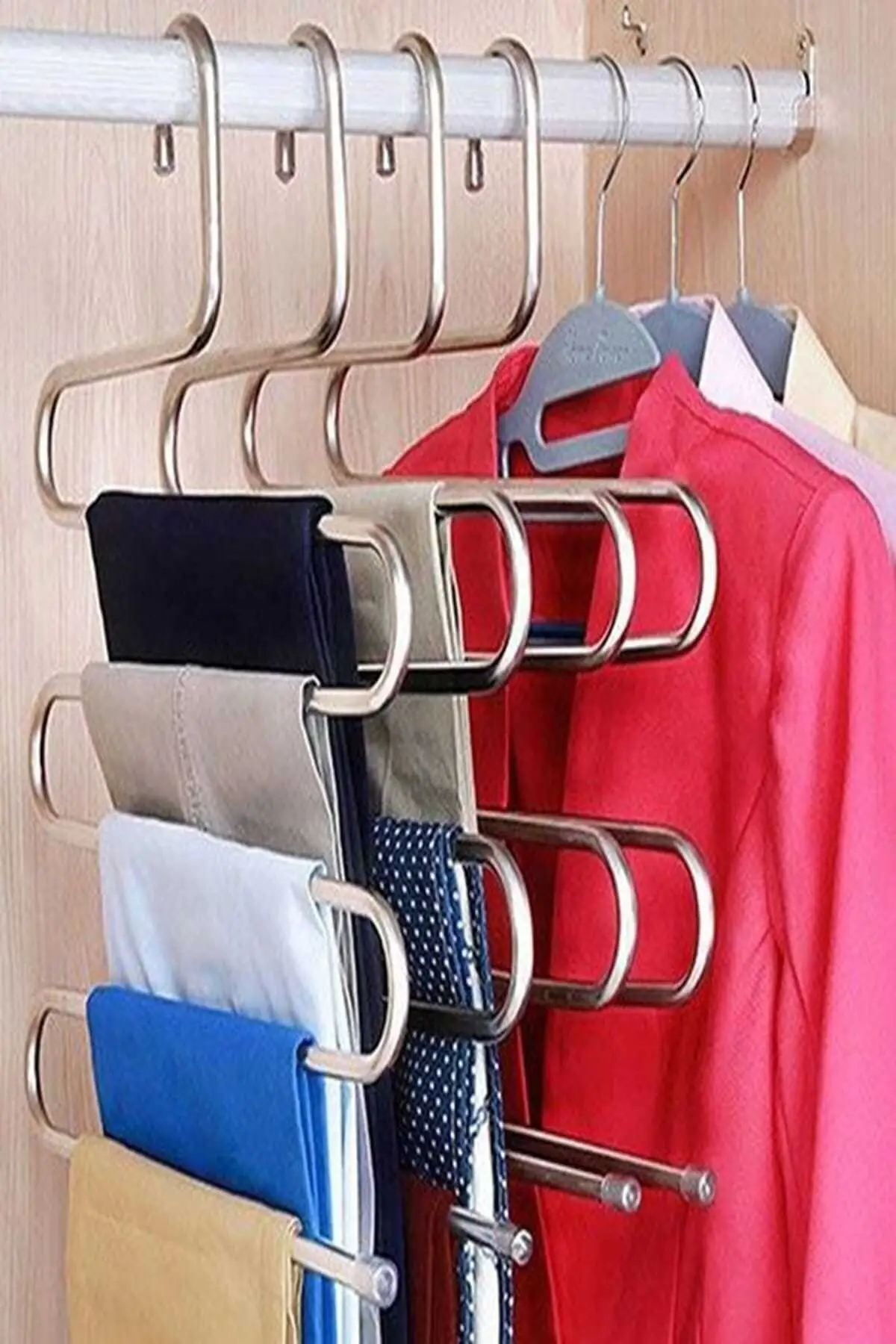 5 layer stainless steel clothes hangers s shape pants storage hangers clothes storage rack multi-layer storage clothes