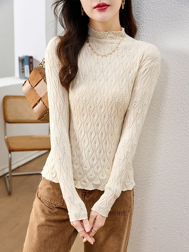 

2025 Fashion New Half High Collar Long Sleeve Knitted Tops Elegant Slim Casual Women Sweater Winter Warm Knitwear Autumn
