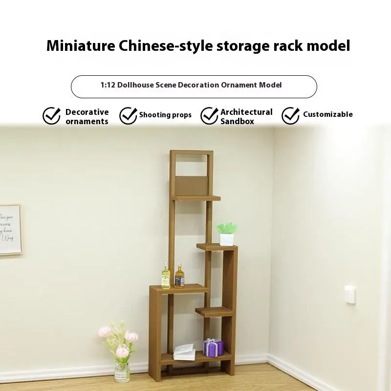 1Pcs Mini Display-ständer Chinesischen Stil Lagerung Rack Modell 1:12 Puppenhaus Miniatur Leere Regal Wohnkultur Puppe Haus Zubehör
