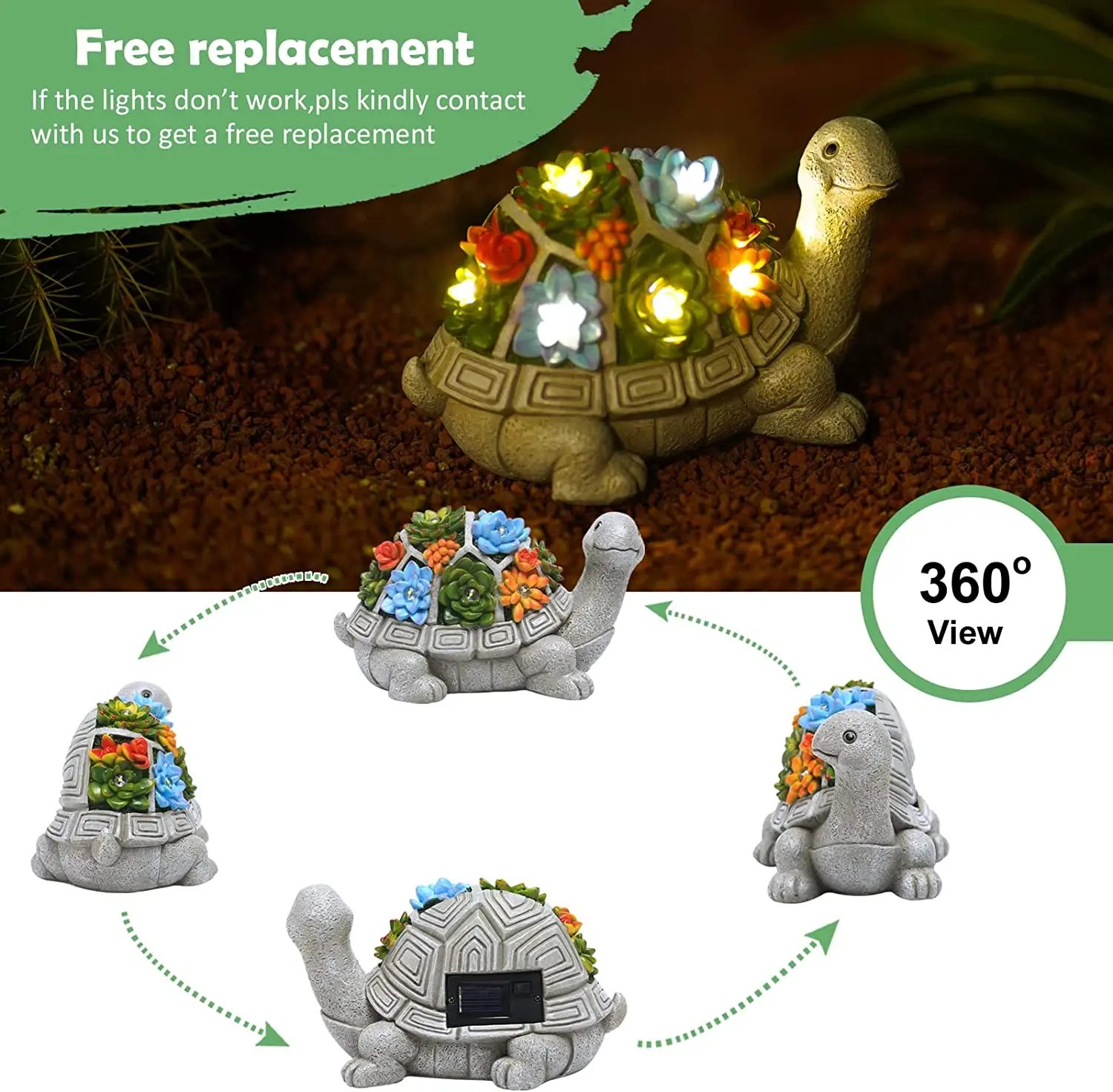 Solar Garden Outdoor Statues Turtle with Succulent,Outdoor Lawn Decor Garden Tortoise Statue for Patio, Balcony, Yard, Lawn