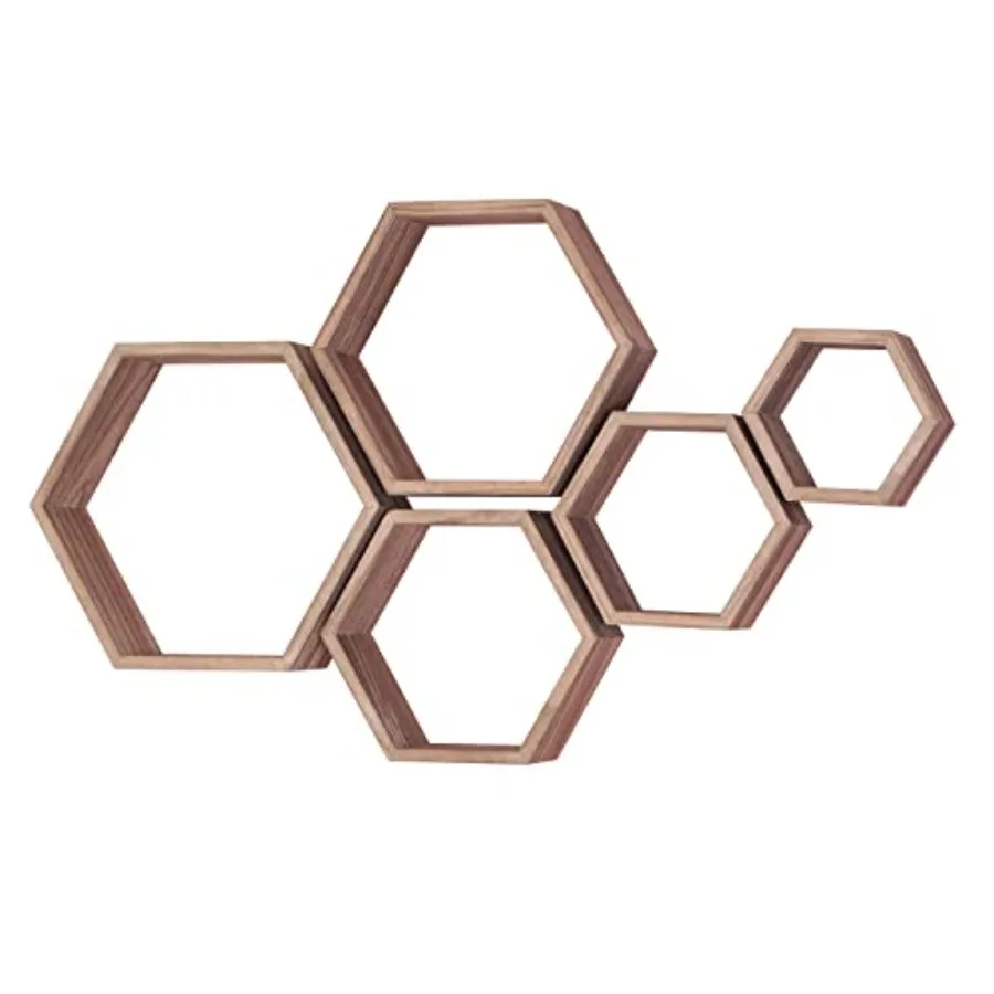 

Hexagon Shelves for Wall, Hexagon Floating Shelf Set of 5, Honeycomb Shelves Octagon Hanging Cube Rustic Wood Wall Mounted for