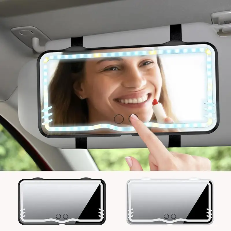 Car Sun Visor Vanity Mirror Rechargeable Fill Light Universal Vanity Mirror Touch on Screen LED Light Sun Visor Mirror for Women