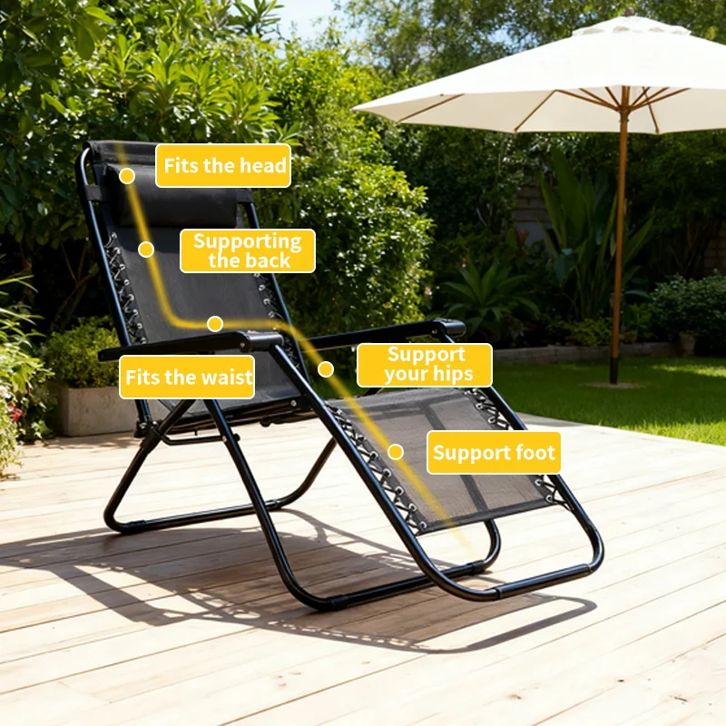 كرسي خارجي فاخر من الحديد بدون جاذبية على الطراز الحديث قابل للطي ومحمول للباب الخلفي ومتين ومريح على الشاطئ