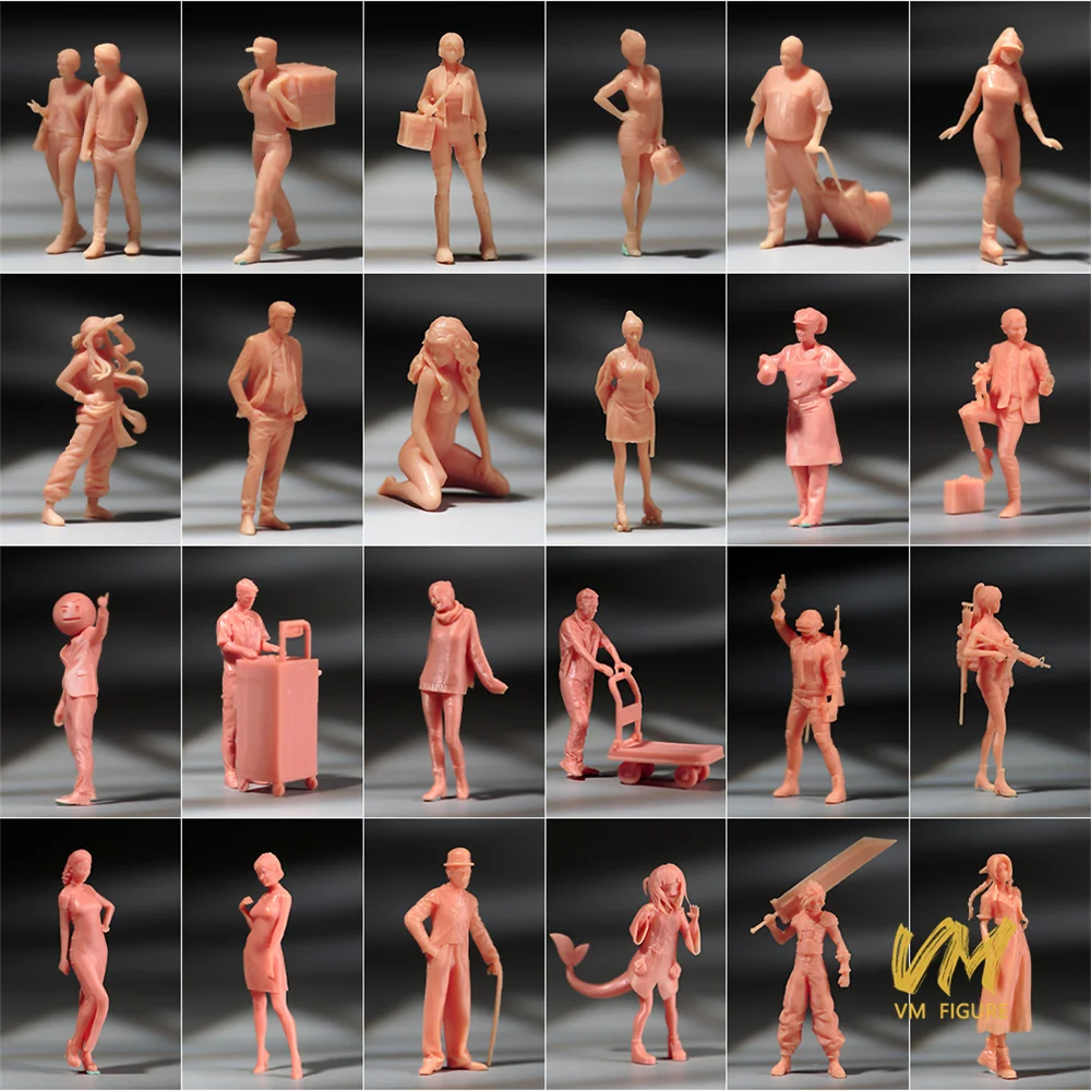 1/5/10 Pcs Scatola Cieca Miniature Non Verniciate 1/64 1/87 Bilancia Figure Maschio Femmina Puntelli di Scena Figura Modello Per Auto Veicoli decorare