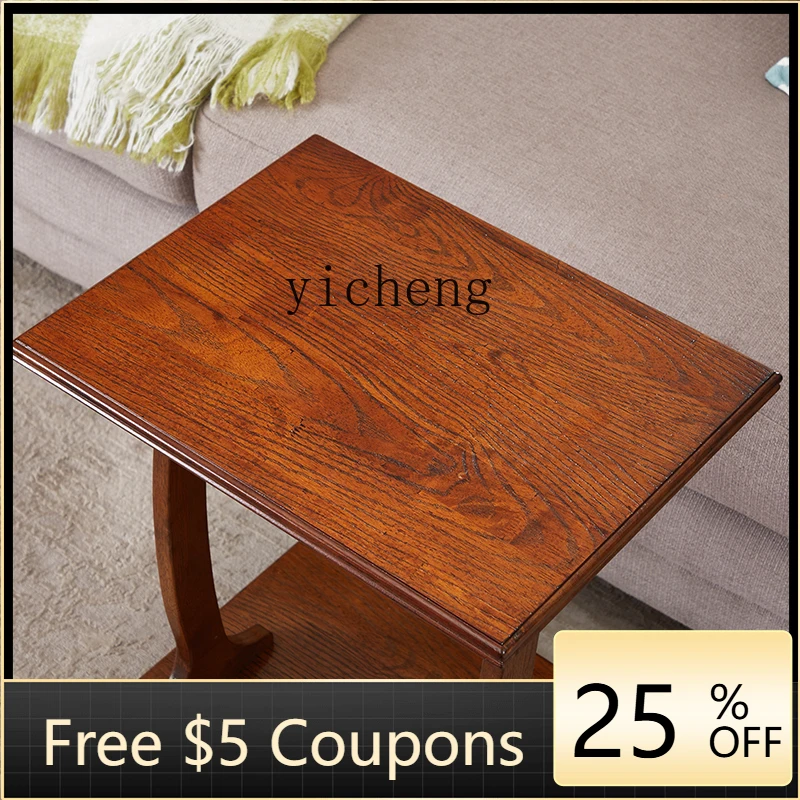 

Z1 solid wood sofa side bedroom bedside corner table with wheels small square living room small side table cabinet