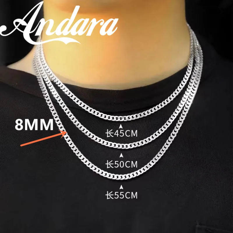 Asli 925 Perak Murni 8MM Kalung Kuba Pria Wanita Pernikahan Perhiasan Bagus Aksesori Hadiah Pesta