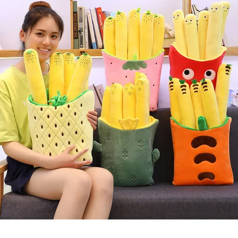 Doll+Blanket Creative cute cartoon fruit french fries Hold pillow air conditioning blanket strawberry pineapple plush toy gift