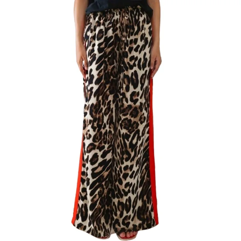 ขนาดบวกใหม่ของผู้หญิงขายาวตรงเสือดาวพิมพ์ด้านข้างกางเกงลายแนวนอน