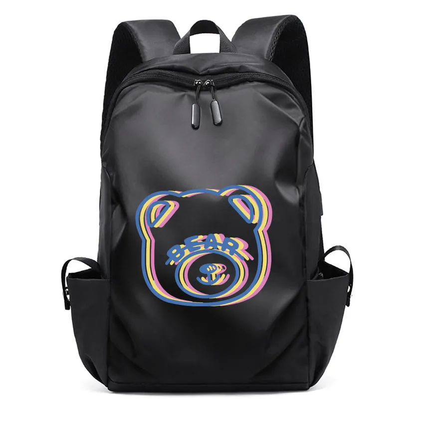 Funny Cartoon Anime Bear Pattern Printed Women Man Backpack Water Repellent Daypack Bag Strap USB Charging Port Backpack