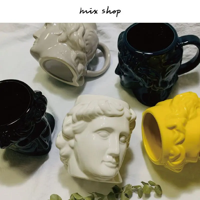 Colored Ceramic Cup Spain Ancient Greece Apollo David Head Mug Sculpture Coffee Cup Desktop Ornaments Office Water Cup