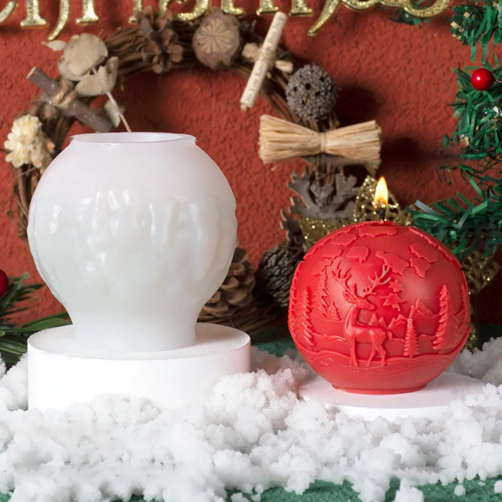 

Cartoon 3D Christmas Ball Mold Elk Silicone Aromatherapy Candle Mold Handmade Christmas Tree Soap Mold Christmas Day
