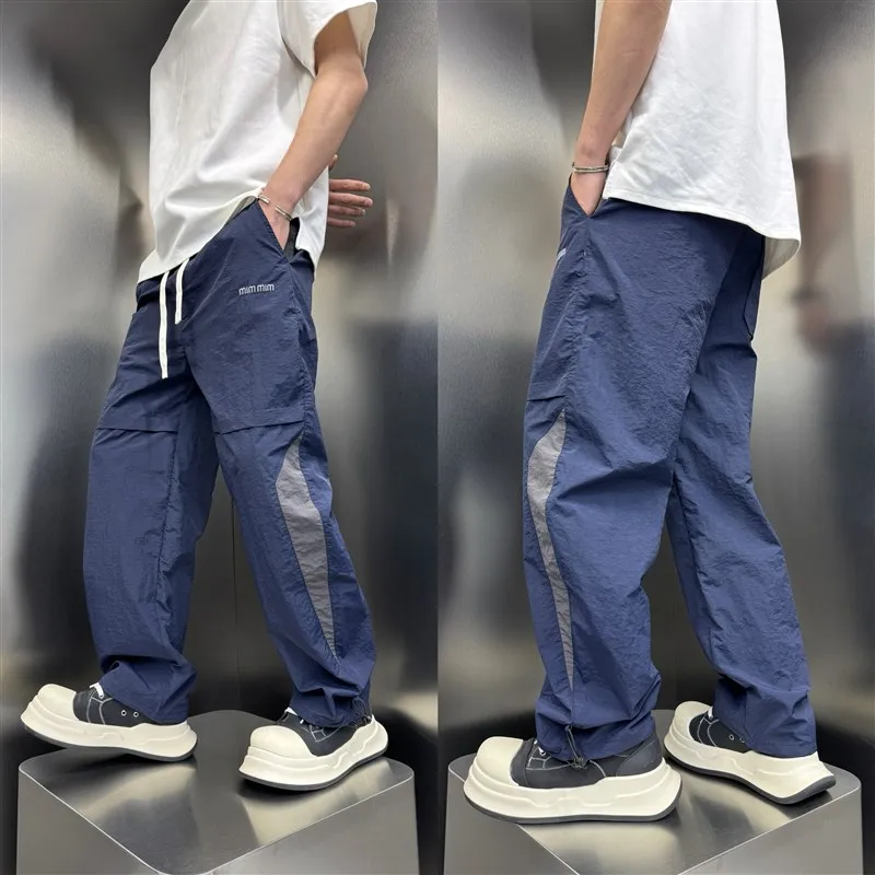 

Мужские брюки в американском стиле High Street: летние, модные, свободные, прямые, с эффектом пошива, быстросохнущие, в стиле парашютиста