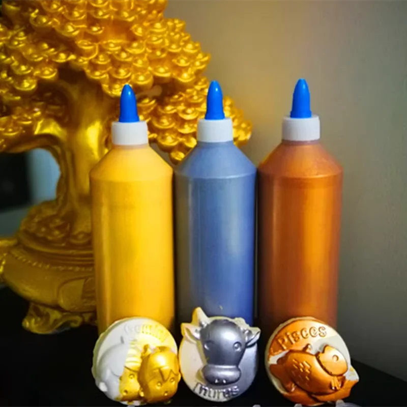 500ml Metallic Acrylic Paint Gold Silver Copper Waterproof DIY Buddha Plaster Graffiti Wall Painting Sculpture Coloring Paint