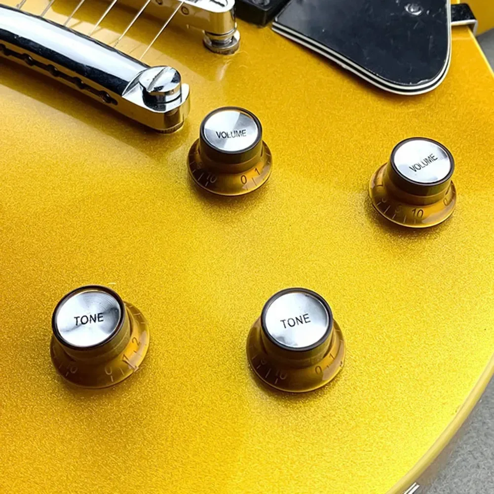 Perillas de Control de velocidad para guitarra, sombrero de copa, 2 volúmenes, 2 tonos, campana plateada para Gibson Epiphone Les Paul ST LP SG,