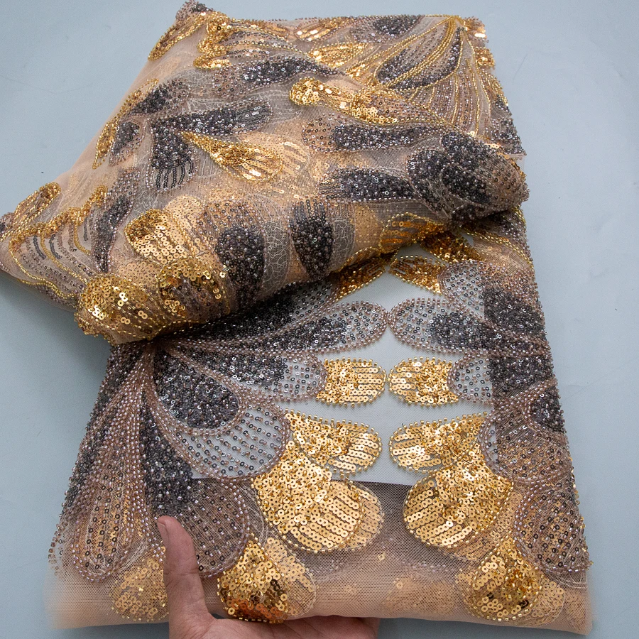 Luxury French Lace Fabric High Quality 5 Yards Tulle Red African Beaded Lace Fabric 2026 Nigerian Weddubg Dress for Women A4221