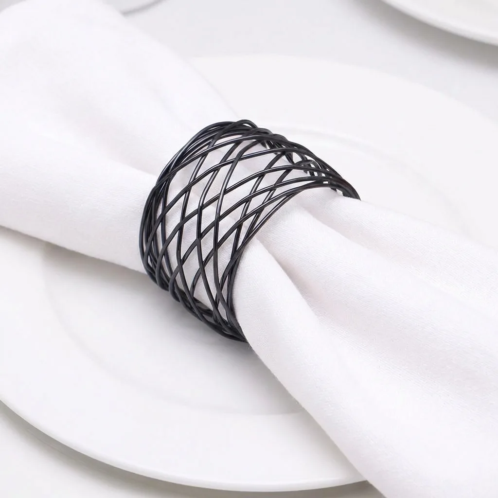 12PCS Electroplated Metal Woven Mesh Napkin Rings for European Hotels Restaurants Wedding Decoration Table Setting Napkin Holder