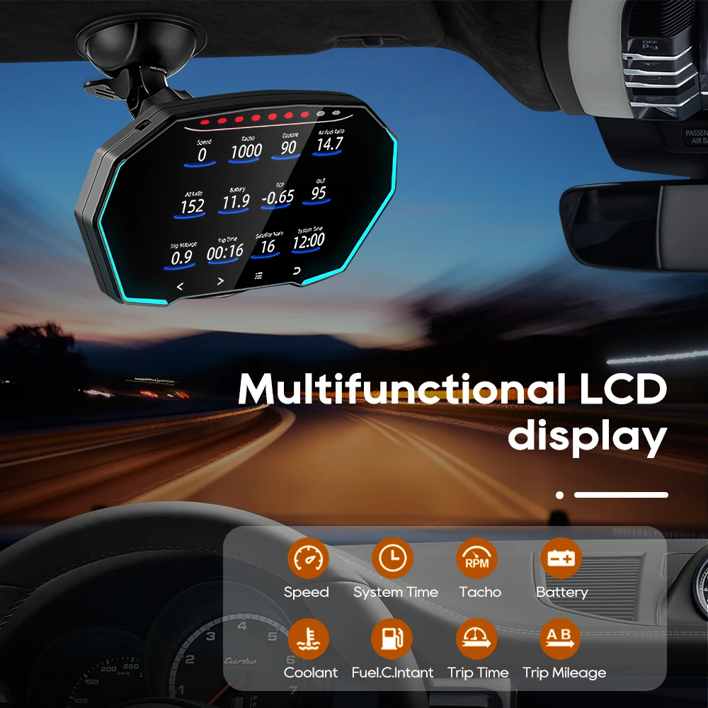 F11 OBD 2+GPS Car HUD Dual System Head Up Display Speedometer With Water Oil Temp Turbo Pressure Alarm Auto Diagnostic Tool