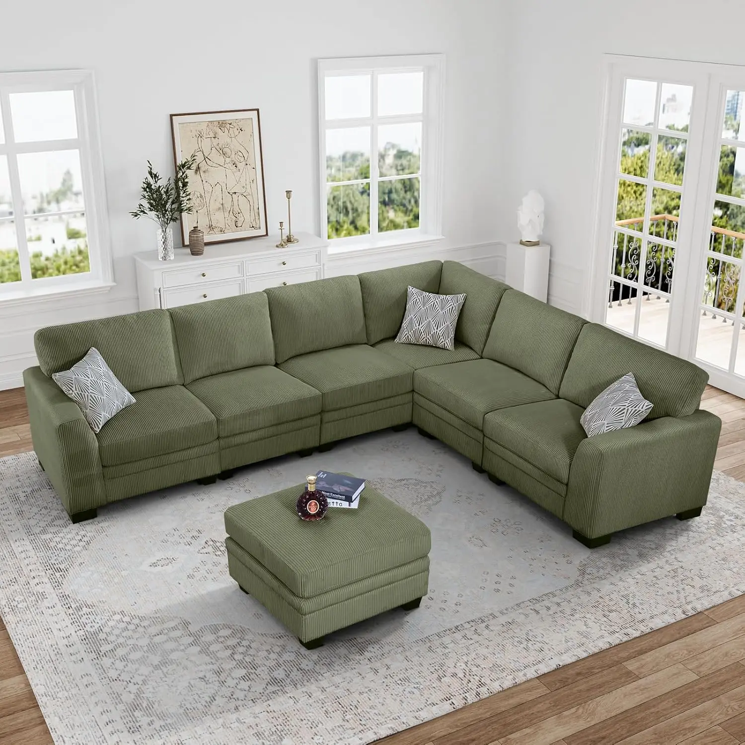 Couches with Ottoman for Living Room/Apartment (Olive, L-7)