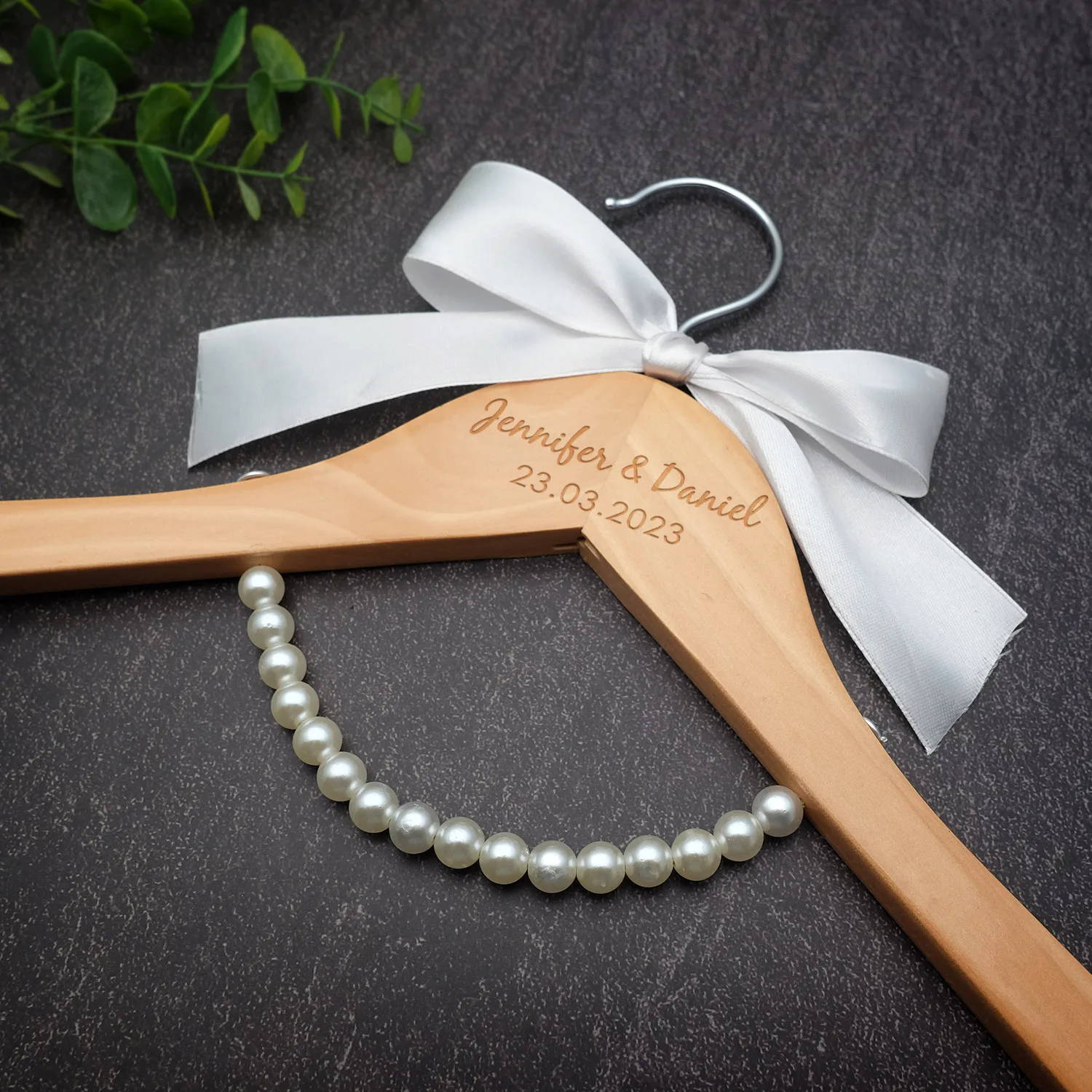 Personalised Wedding Hanger Custom Wedding Dress Hanger Bridal Hanger Engraved Names and Date Wood Hanger Bridal Shower Gifts