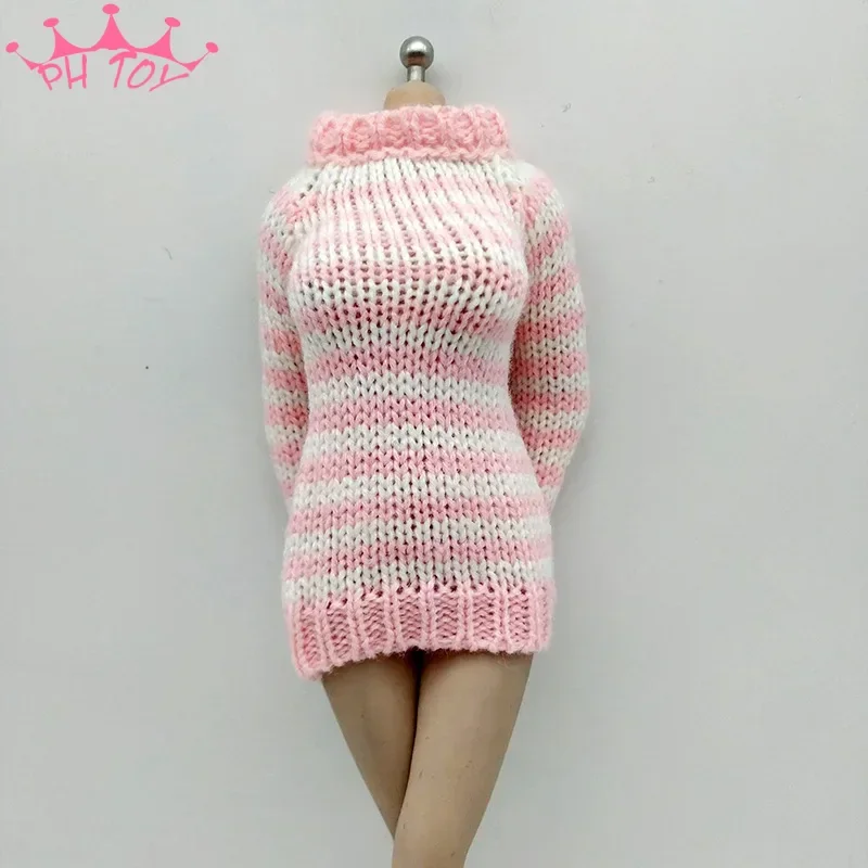 1/6 Scale Female Solider Sweater Skirt Red & White Stripes Dress Long Sleeve for 12in Phicen Tbleague Action Figure Toys