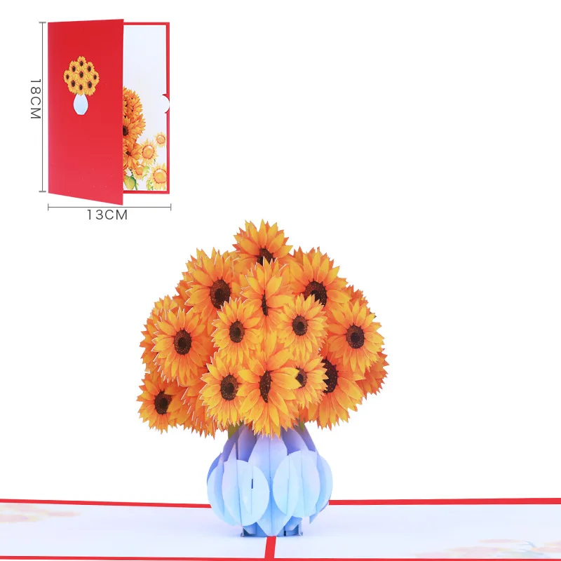 

10pcs Handmade Colour Sunflower Vase 3D Pop UP Greeting Invitation Card For Shower Thanks Christmas Wedding Birthday Party Gift