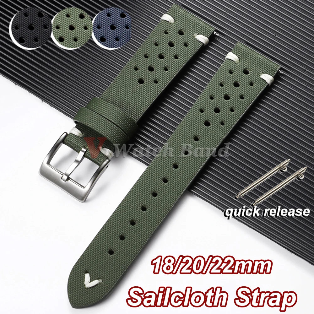 Premium Sailcloth-Uhrenarmband, poröses, atmungsaktives Armband, wasserdichtes Nylon-Schnellverschluss-Armband, 18 mm, 20 mm, 22 mm, Sport-Armband