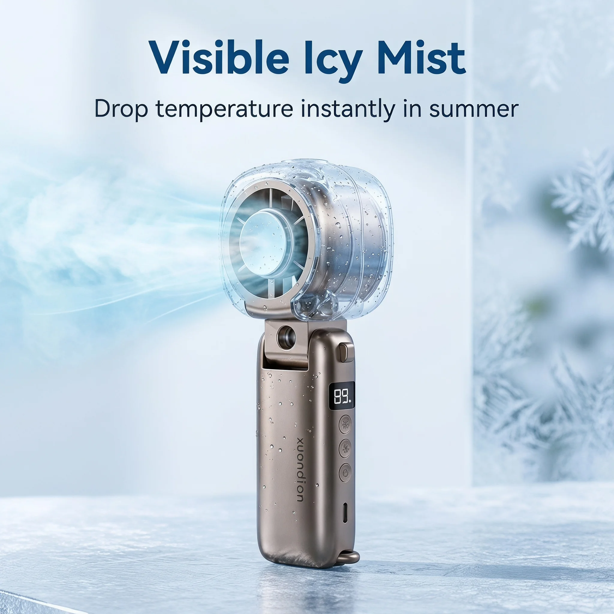 Ventilateur portable électrique à brume glacée pour le refroidissement, capable d'ajouter de l'eau glacée et d'offrir un fort débit d'air, ventilateur d'été