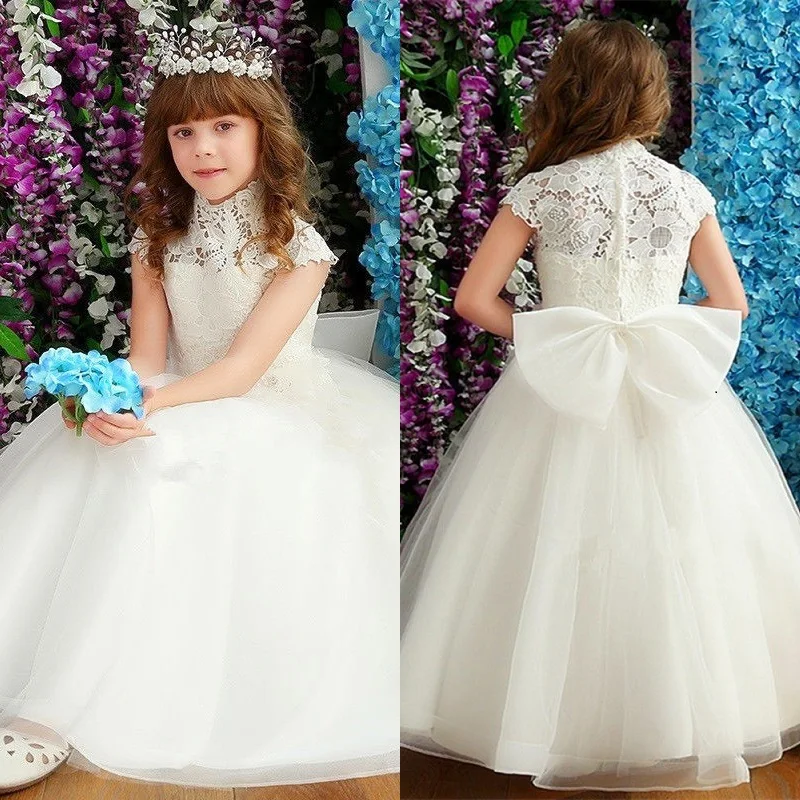 

Lace Baby Girl Party Dress Kids Layers Flower Girl Dresses Hi-Low Princess Dress Cute First Communion Gowns