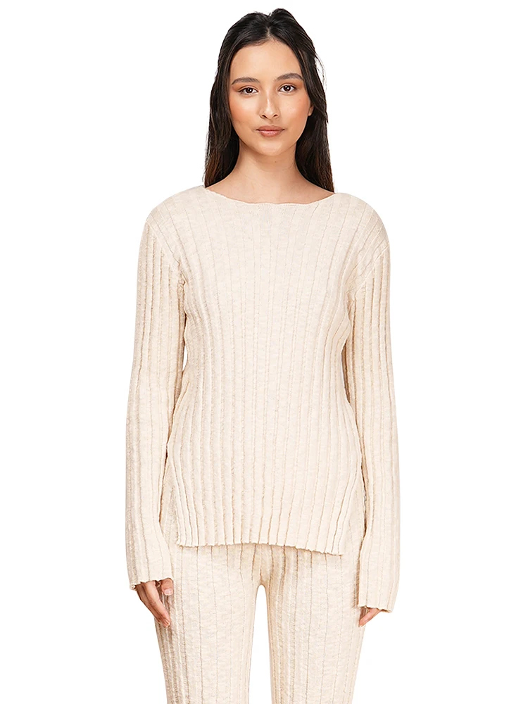 

Удобная хлопковая трикотажная кофта с боковыми разрезами, связанная крупной вязкой, 100% хлопок, коллекция MMMI 2023SS, для повседневной носки, с длинными рукавами.