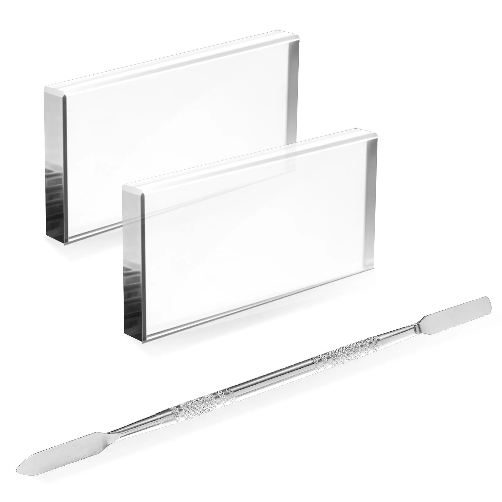 

Набор из 3 стеклянных палитр для нейл-арта, прозрачные гладкие доски для смешивания, двусторонний пушер для кутикулы из нержавеющей стали