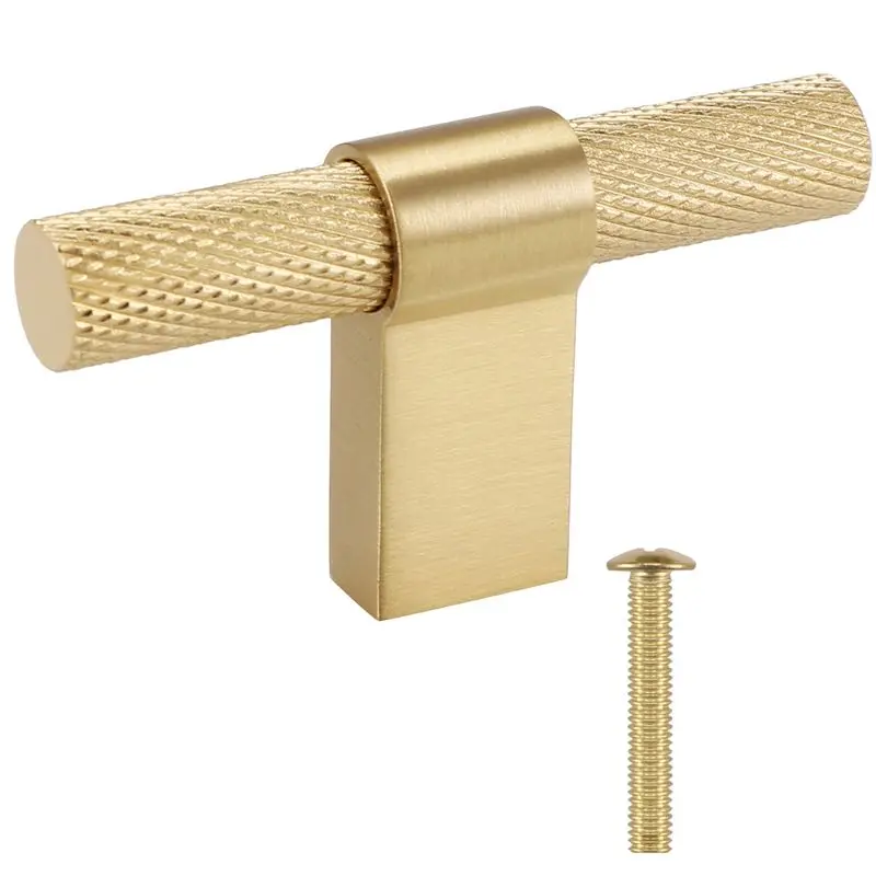 DT17 Solid Brass French Style Cabinet Knobs, Tbar Cabinet Handle 60mm, Luxury Wardrobe Drawer Doors Handle, Gold