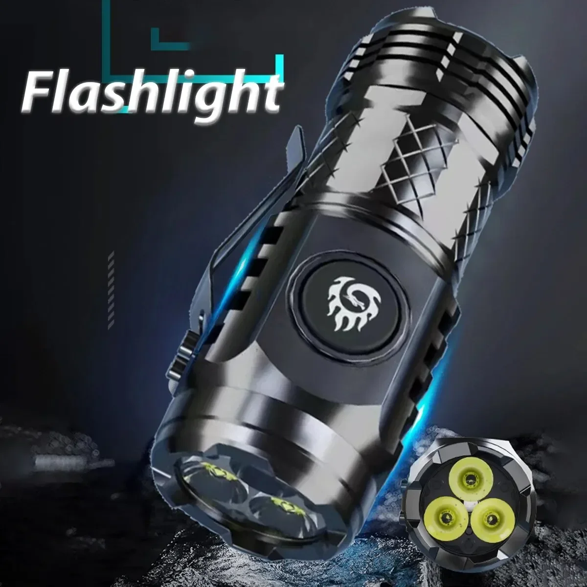 Portable High Brightness 3 LED Flashlight Type-c Charging Power Display Multifunctional Mini Outdoor Light Use Fishing Camping