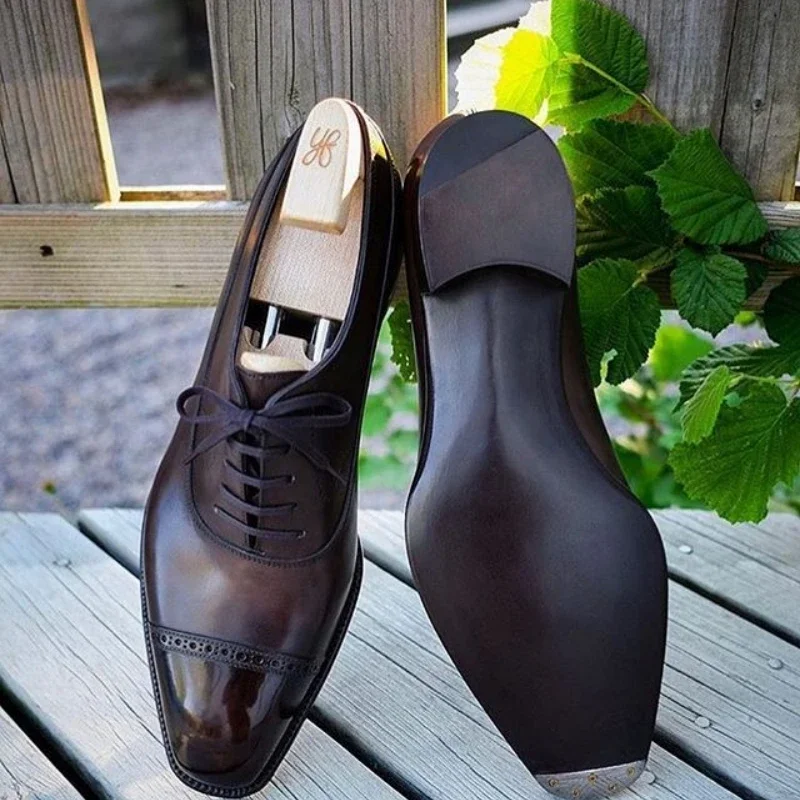 

Brown Derby Shoes for Men Black Lace-up Round Toe Business Men Dress Shoes Wedding Handmade