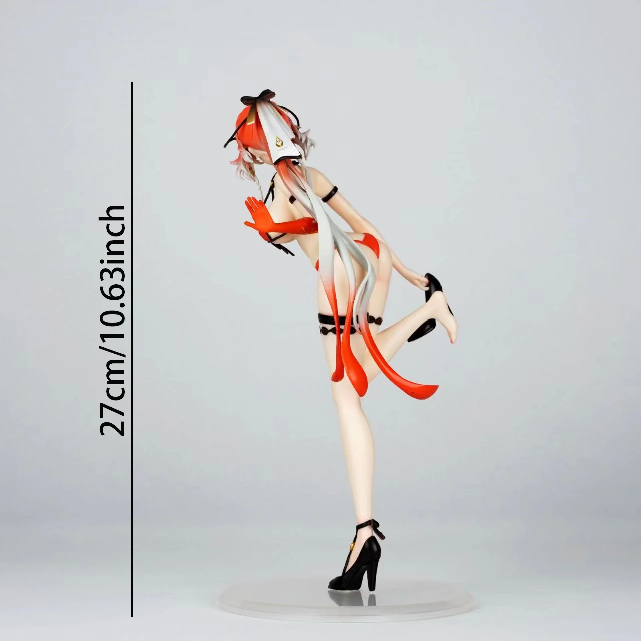 27CM Anime Style Summer Outfit Girl Figure PVC Red Hair Beauty Statue with Ribbon Decor Collectible