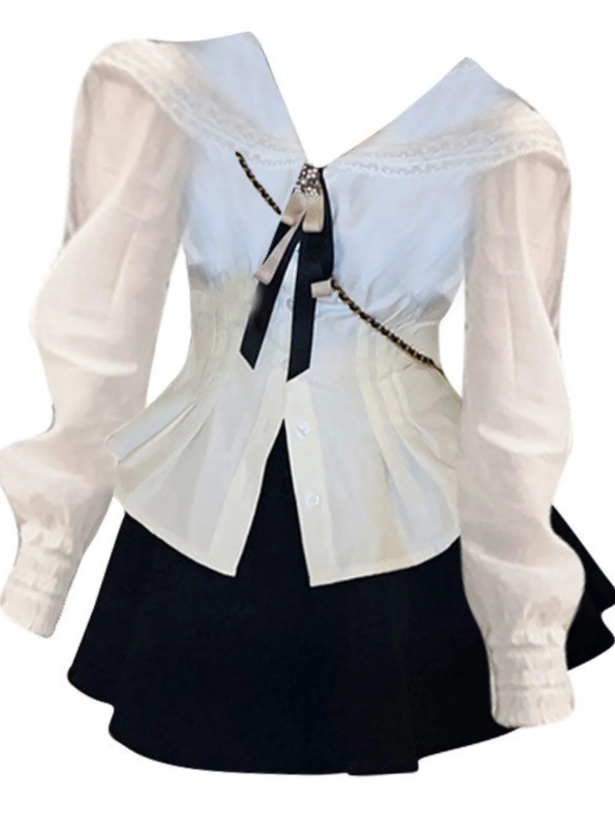 

plus Size Girl's Spring School Sle Outfit with Knot irt And Flounce Skirt Faionable Two-Piece Set for Women