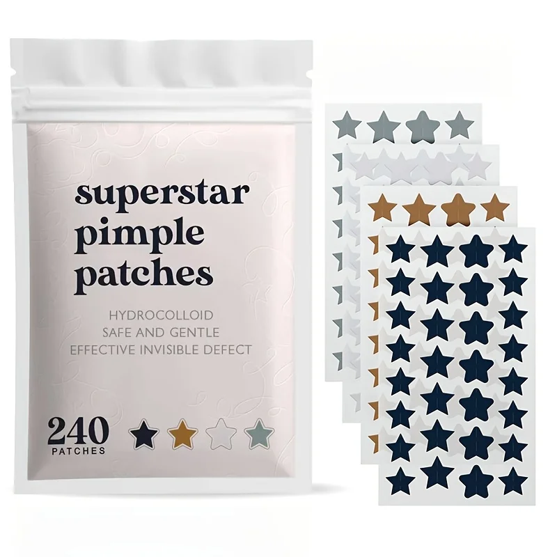 

240 шт. цветных гелевых пластырей от прыщей с мультяшным дизайном, подходящих для маскировки акне и несовершенств кожи.