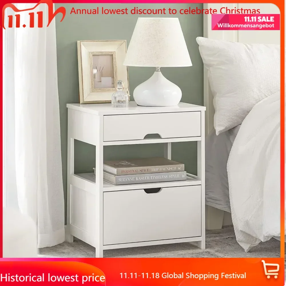 

Nightstand with 2 Drawers, Bedside Tables, End Table, Side Tables, Lamp Table, White FRG258-W furniture bedroom night stand