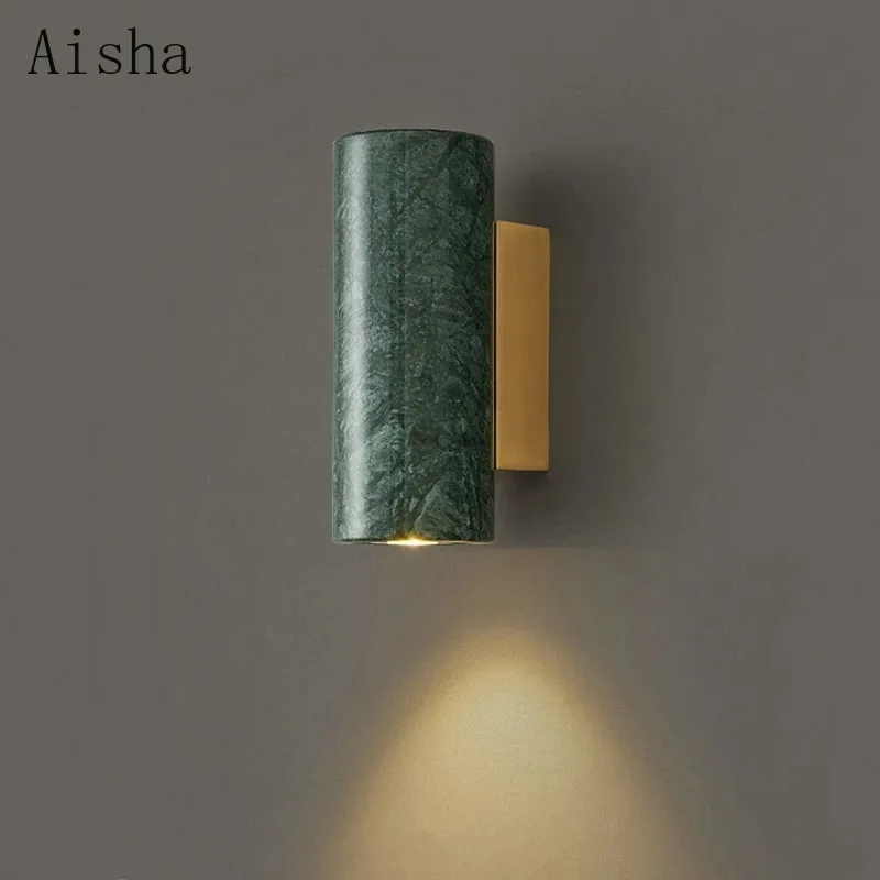 

Green Marble Wall Lamp Bedside Living Room Bedroom Home Decoration Wall Sconce White Black Marble Corridor Lighting