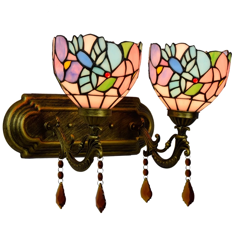 

Tiffany Style Stained Glass Light Luxury Antique Custom Home Bedroom Bedside Corridor Bar Double Head Retro Led Wall Lamps