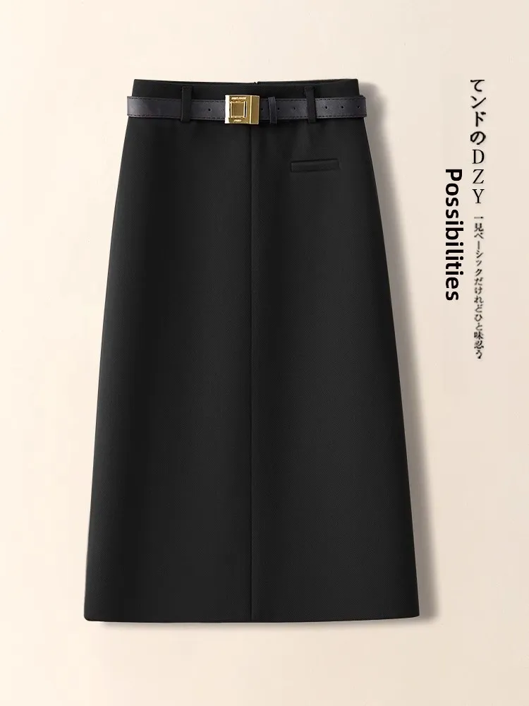 High Waist A-Line  Skirt Women's Spring Autumn 2025 New Style Wool Blend Bodycon Skirt Slimming Side Split Casual Wear