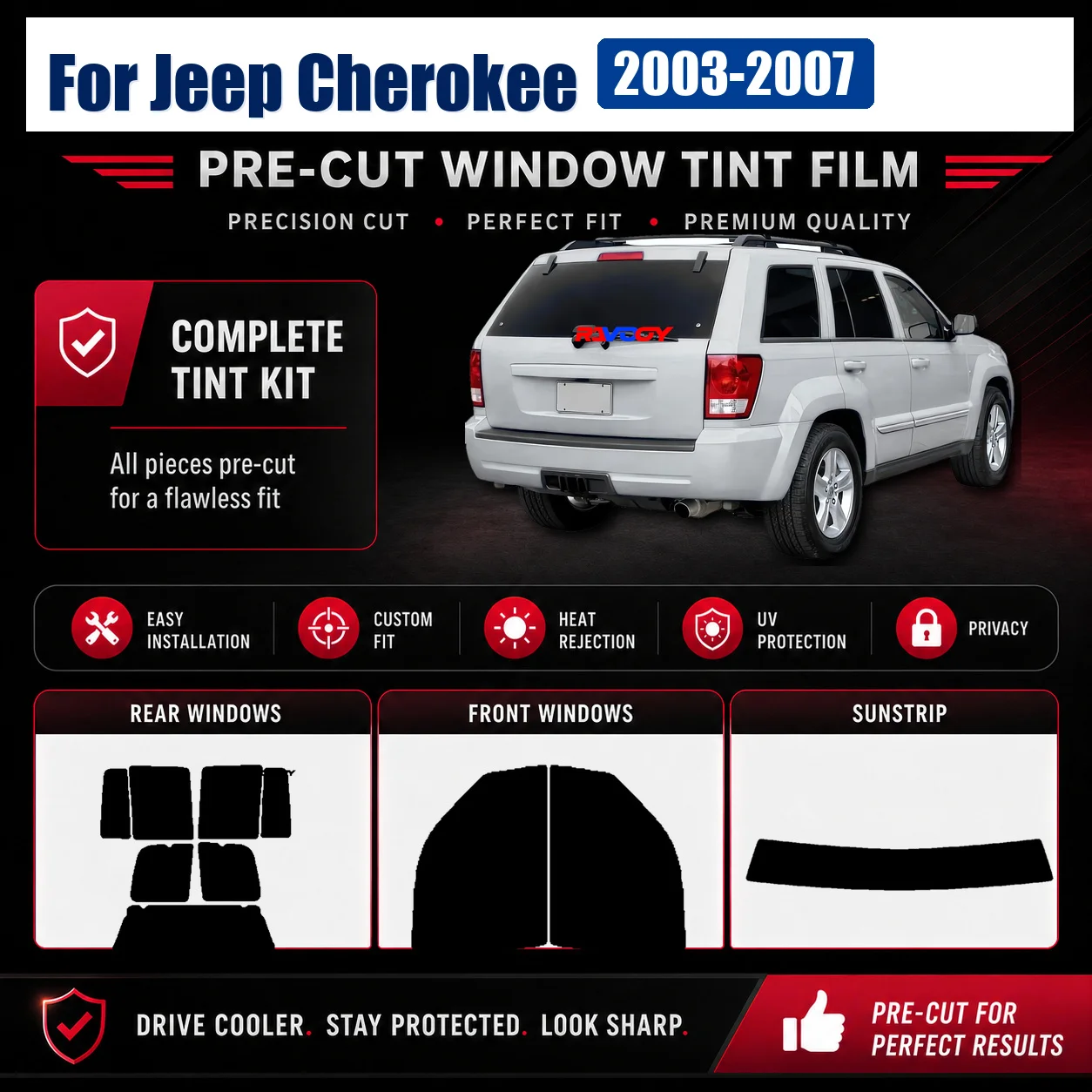 For Jeep Cherokee 2003-2007 Full Set Window Window Tint Film Custom Cut Kit